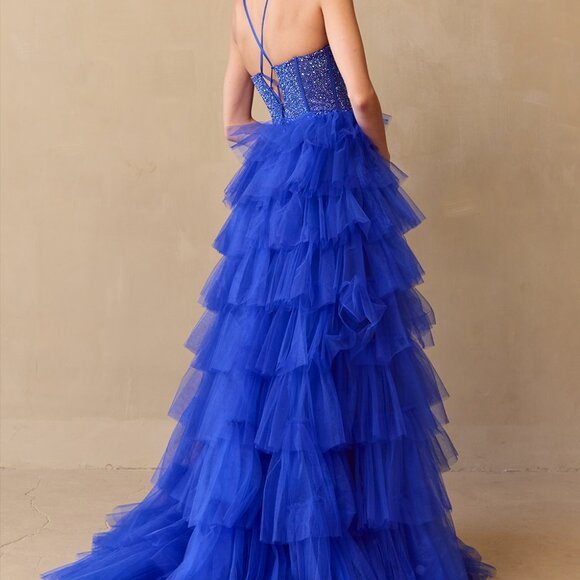 Beaded new long pageant ball gown. Prom gala black tie military formal dress - Picture 4 of 6